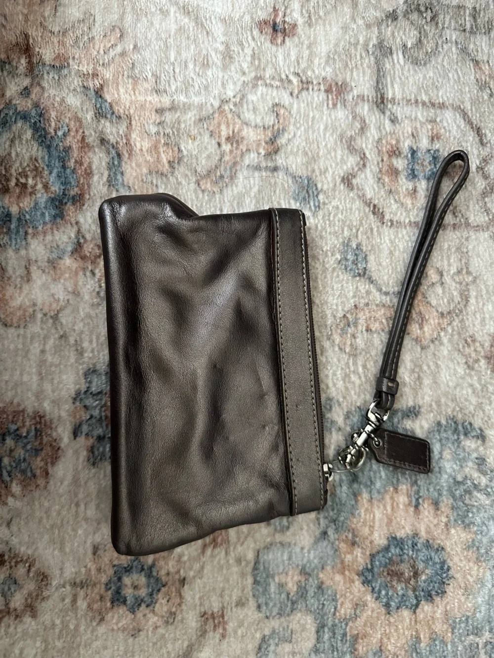 Coach Dark Brown Leather Wristlet with Detachable Strap